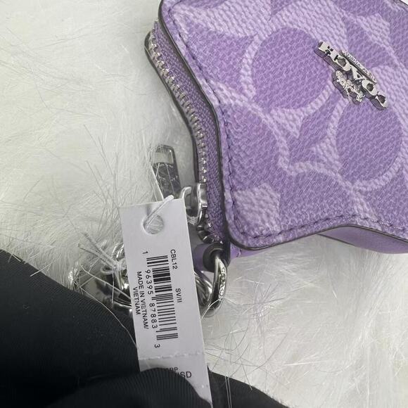 Coach Star Bag Charm Coin Case Pouch In Signature Canvas Silver / Iris CBL12 NWT - Picture 4 of 5